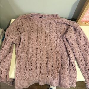 American Eagle Outfitters Cable-Knit Crewneck Sweater - Mauve
